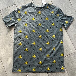 Old Navy Boys Shirt Short Sleeve Gray Pikachu Pokémon Pattern- Size L (10-12)NWT